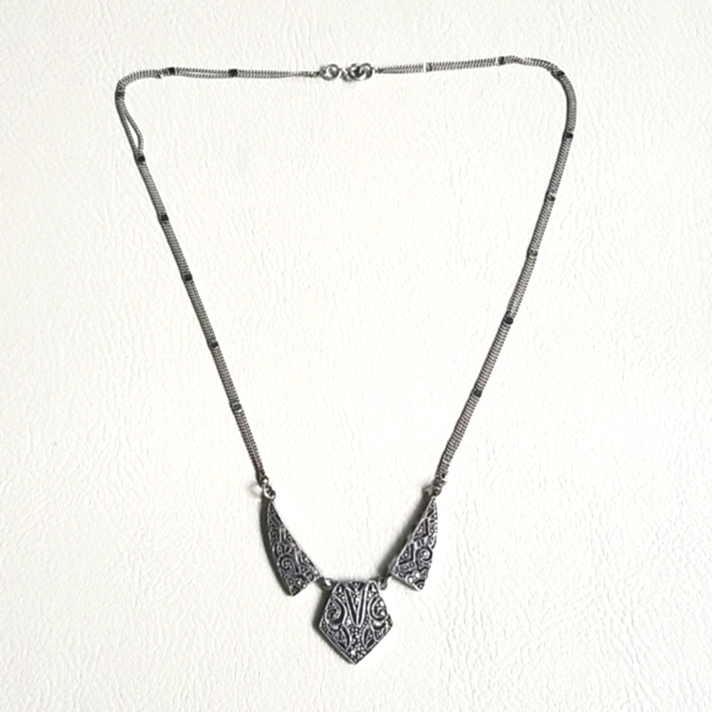 Vintage Art Deco 1920s Marcasite Sterling Silver Pendant Necklace - Picture 9 of 16